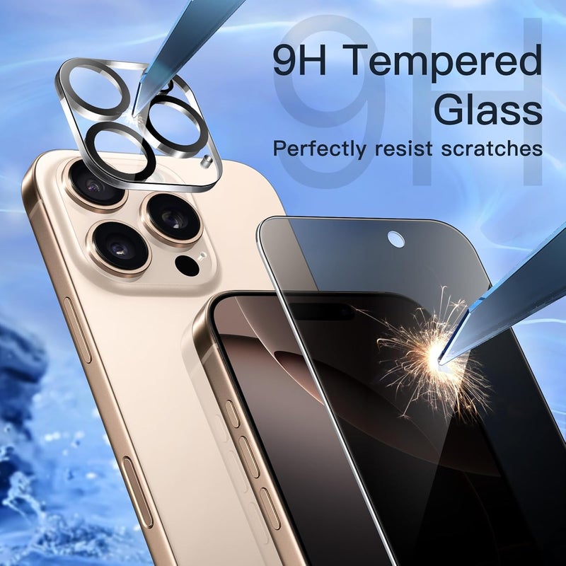 Jetech Privacy Screen Protector for iPhone 16 Pro Max 6.9-Inch with Camera Lens Protector, Anti-Spy Tempered Glass Film, Easy Installation Tool, 2-Pack Each - Image 5